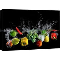 Wall26 Canvas Print Wall Art Water Splashing Vegetables Print Kitchen & Cooking Food Photography Wall Decor Modern Art Realism Decorative Unframed for Restaurant, Living Room - 12"x18"