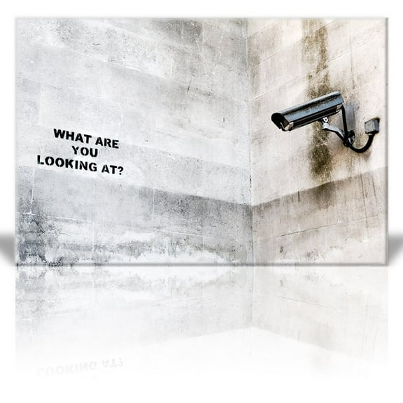 Wall26 Canvas Print Wall Art - What are you looking at? - Street Art - Surveillance Camera - Guerilla - Banksy Street Artwork on Canvas Stretched Gallery Wrap. Ready to Hang - 12 x 18 Inches