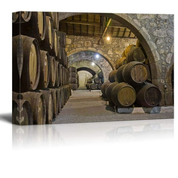 Wall26 Canvas Prints Wall Art - Cellar with Wine Barrels | Modern Wall Decor/Home Decoration Stretched Gallery Canvas Wrap Giclee Print. Ready to Hang - 12" x 18"