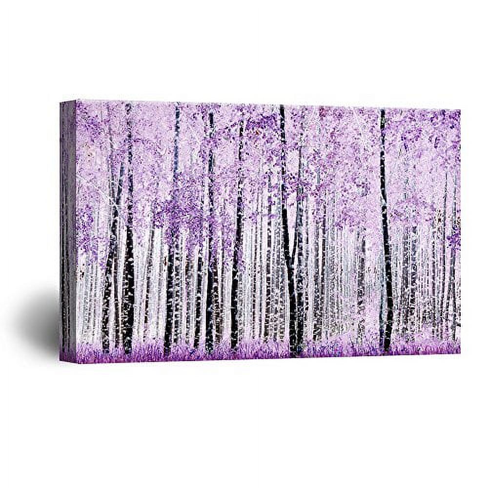 Wall26 Canvas Wall Art - Abstract Trees with Purple Leaves in The Forest -  Giclee Print Gallery Wrap Modern Home Decor Ready to Hang - 12x18 inches