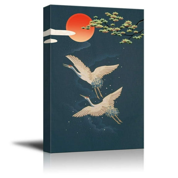 Wall26-Canvas Wall Art- Chinese Element-Elegant Red-Crowned Crane -Giclee Painting Wall Bedroom Living Room Home Decoration - 12x18 inches