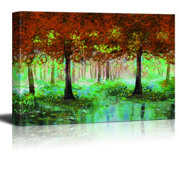 Wall26-Canvas Wall Art-Oil Painting Red Forest Theme for Living Room-Giclee Painting Wall Bedroom Living House Decoration Home Art - 12x18 inches