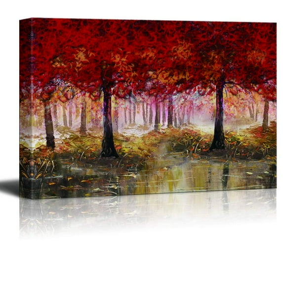 Wall26-Canvas Wall Art-Oil Painting Red Forest Theme for Living Room-Giclee Painting Wall Bedroom Living House Decoration Home Art - 16x24 inches