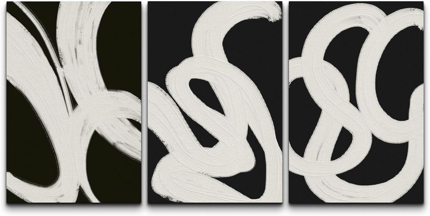 Wall26 Canvas Wall Art Set of 3 Black & White Paint Stroke Landscape ...