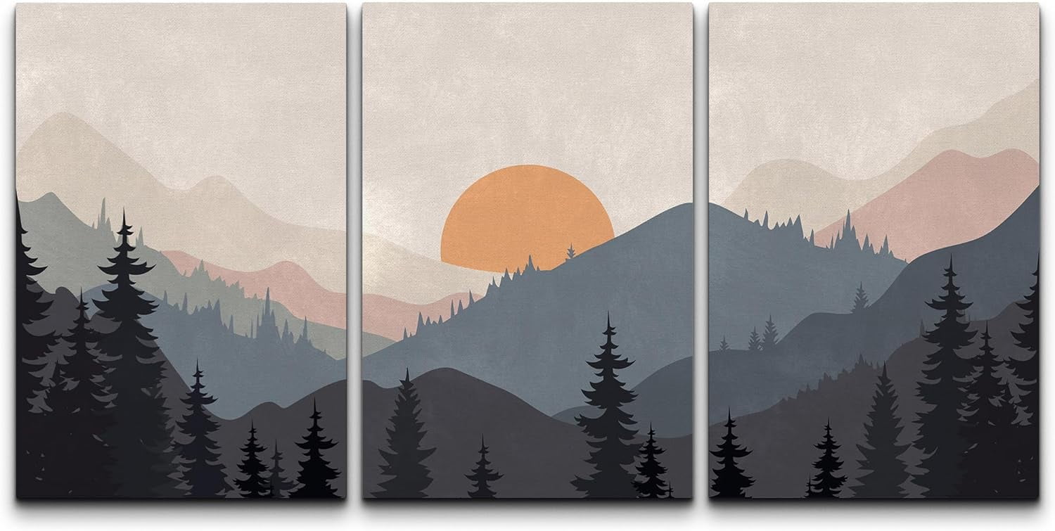 Wall26 Canvas Wall Art Set of 3 Blue Pastel Pine Tree Forest Mountain ...
