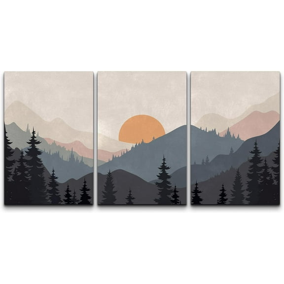 Wall26 Canvas Wall Art Set of 3 Blue Pastel Pine Tree Forest Mountain Landscape Nature Wilderness Prints Illustrations Decorative Multicolor Modern Home Wall Decora - Unframed 24"x36"x3