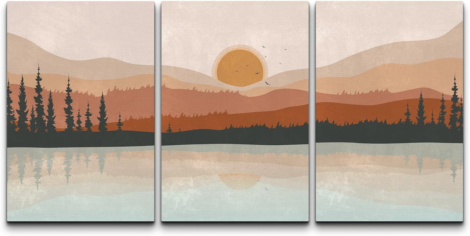 Wall26 Canvas Wall Art Set of 3 Pastel Mountain Range Forest Lake ...