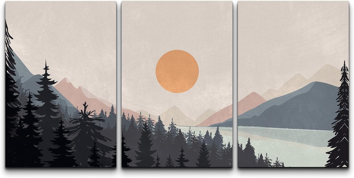Wall26 Canvas Wall Art Set of 3 Pastel Pine Tree Forest Mountain Range ...