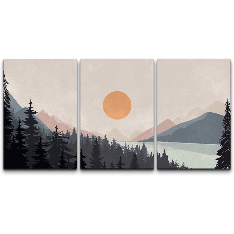 Wall26 Canvas Wall Art Set of 3 Pastel Pine Tree Forest Mountain