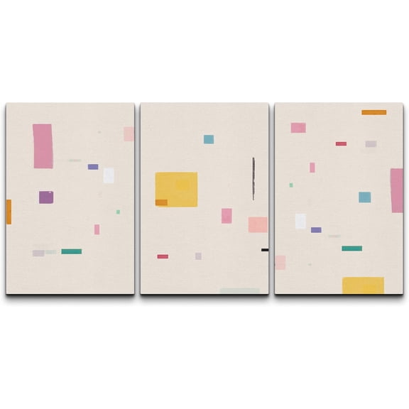 Wall26 Canvas Wall Art Set of 3 Pink & Yellow Minimalist Polygon Pattern Abstract Geometric Prints Illustrations Decorative Bohemian Multicolor Home Wall Decora - Unframed 16"x24"x3