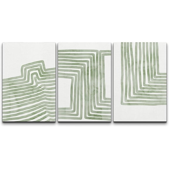 Wall26 Canvas Wall Art Set of 3 Sage Green Stripe Polygon Pattern Collage Abstract Geometric Prints Illustrations Decorative Bohemian Multicolor Home Wall Decora - Unframed 24"x36"x3