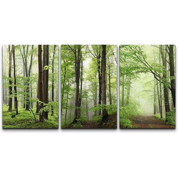 Wall26 Canvas Wall Art Set of 3 Vibrant Green Spring Forest Nature Wilderness Photography Realism Decorative Landscape Prints Rustic Country/Farmhouse Wall Decora - Unframed 24"x36"x3