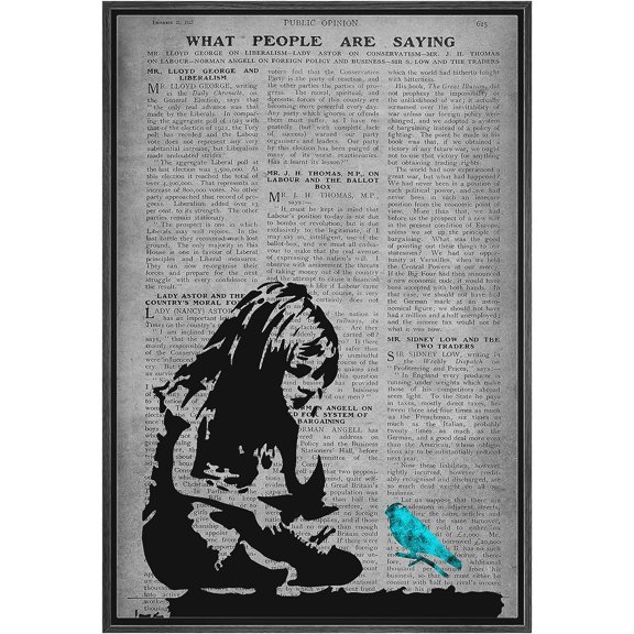 Wall26 Framed Canvas Print Wall Art 80s Newspaper Print Banksy Girl Graffiti & Street Art Urban Architecture Cityscape Grunge Dark Modern Art Decor for Bedroom/Dining Room/Office - 24"x36" Black