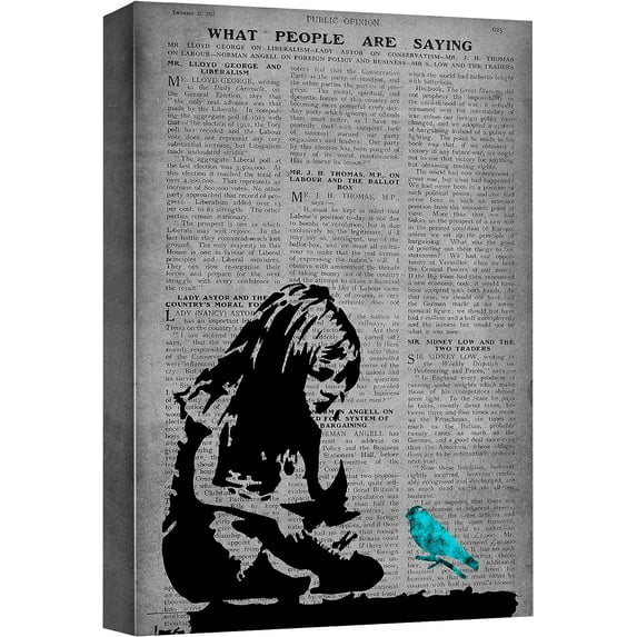 Wall26 Framed Canvas Print Wall Art 80s Newspaper Print Banksy Girl Graffiti & Street Art Urban Architecture Cityscape Grunge Dark Modern Art Decor for Bedroom/Dining Room/Office - 16"x24"