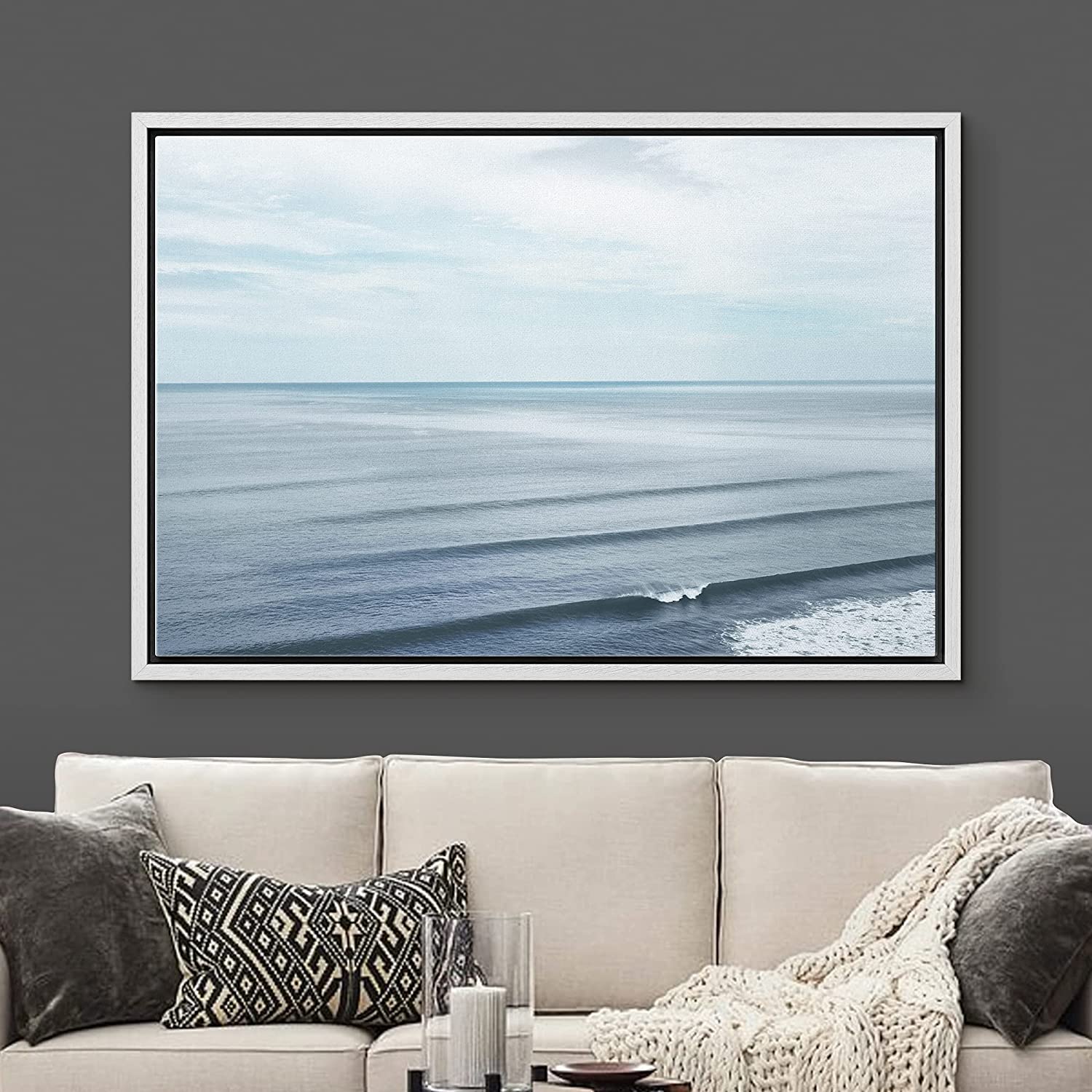 Wall26 Framed Canvas Print Wall Art Blue Waves on Sea Horizon Nature ...