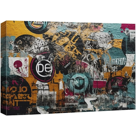 Wall26 Framed Canvas Print Wall Art Classic Street Art Symbol Graffiti & Street Art Urban Architecture Cityscape Hip-pop Grunge Dark Modern Art Decorative Abstract Geometric - 32"x48"