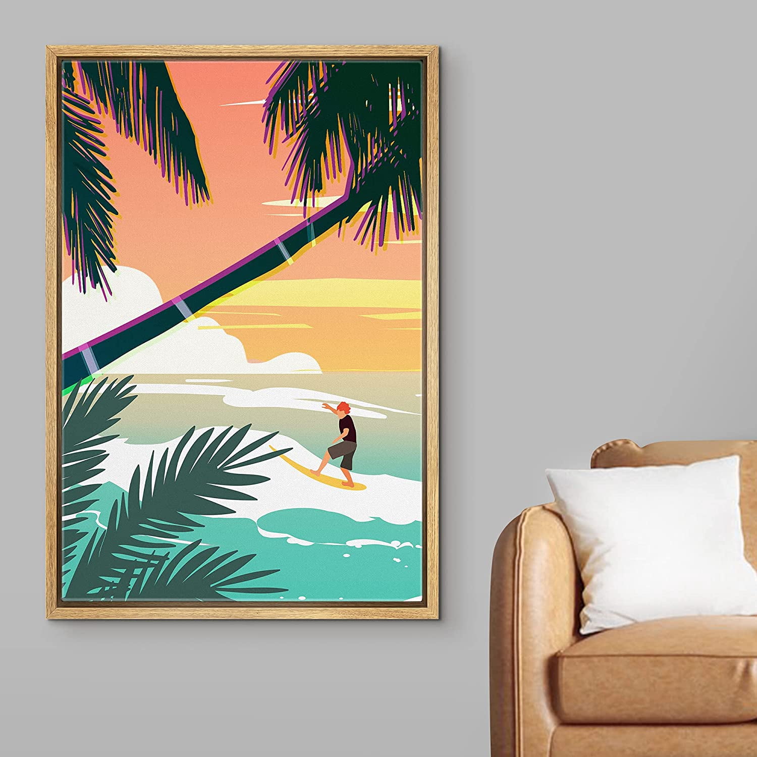 Wall26 Framed Canvas Print Wall Art Surfer at the Beach at Sunset ...