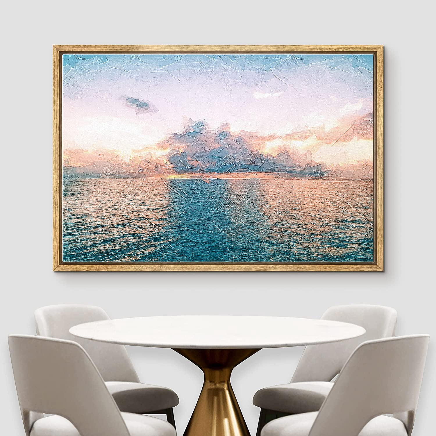 Wall26 Framed Canvas Print Wall Art Watercolor Sea with Clouds at Dusk ...