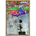 thumbnail image 1 of Wall26 Framed Canvas Wall Art Little Girl Tagging Banksy Graffiti & Street Art Urban Architecture Cityscape Grunge Dark Print Hip-pop Style Abstract Art Decor for Bedroom/Office - 16"x24" Natural, 1 of 5