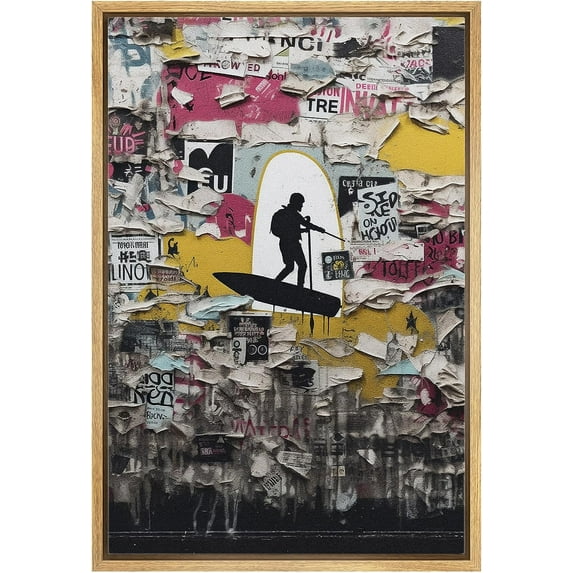 Wall26 Framed Canvas Wall Art Rockstar Concert Print Decor Graffiti & Street Art 80s Urban Architecture Cityscape Grunge Dark Decadent Style Modern Art Decor for Bedroom - 16"x24" Natural