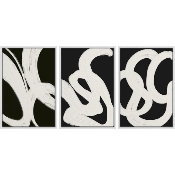 Wall26 Framed Prints Canvas Wall Art Set of 3 Black & White Paint Stroke Landscape Abstract Geometric Illustrations Decorative Bohemian Multicolor Home Wall Decora - White 24"x36"x3