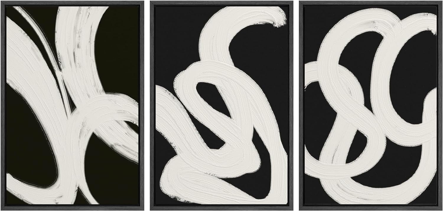 Wall26 Framed Prints Canvas Wall Art Set of 3 Black & White Paint ...