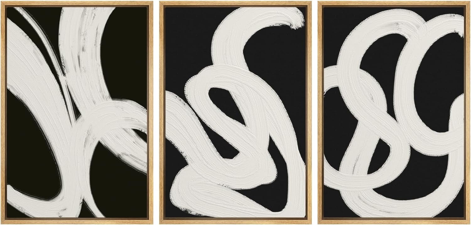 Wall26 Framed Prints Canvas Wall Art Set of 3 Black & White Paint ...