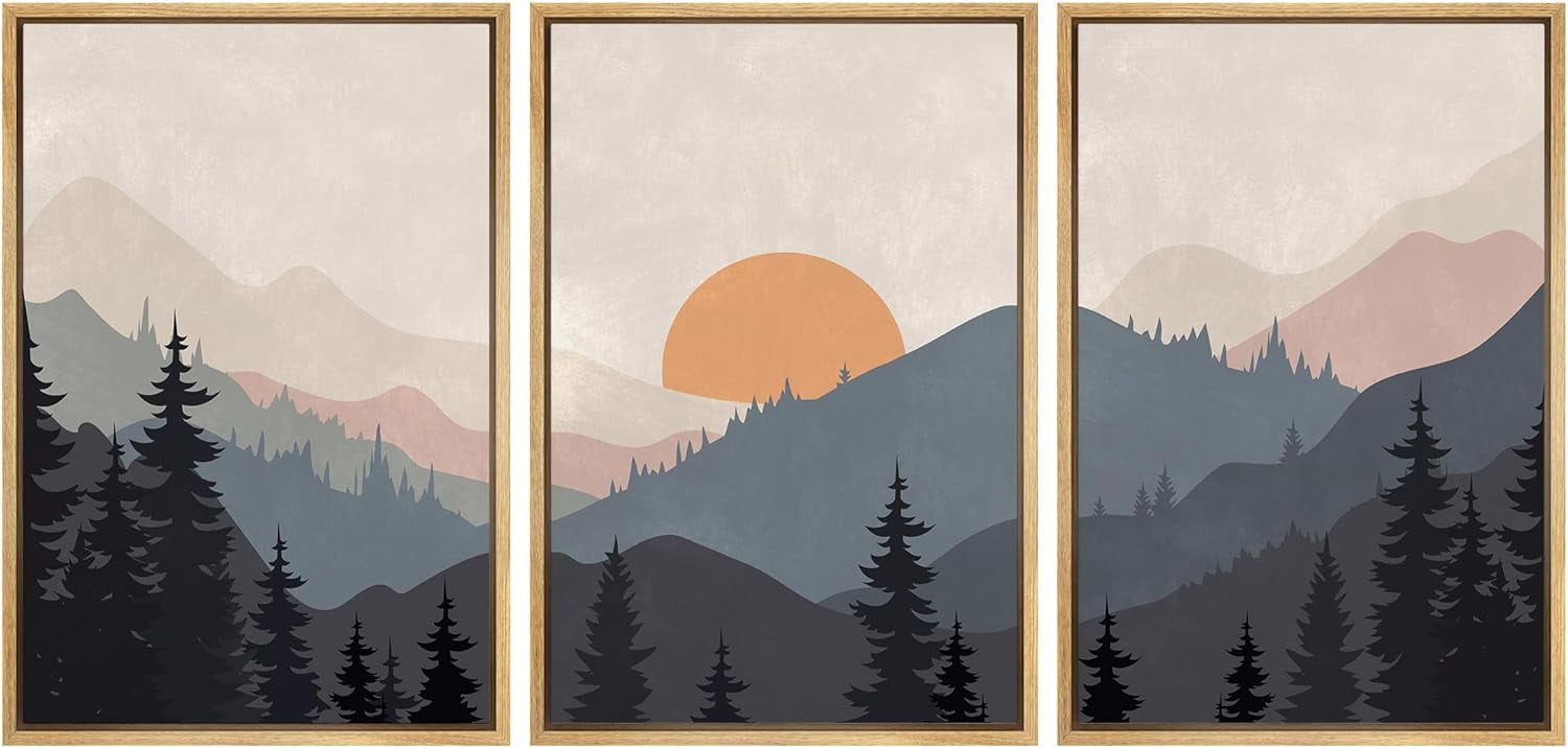 Wall26 Framed Prints Canvas Wall Art Set of 3 Blue Pastel Pine Tree ...