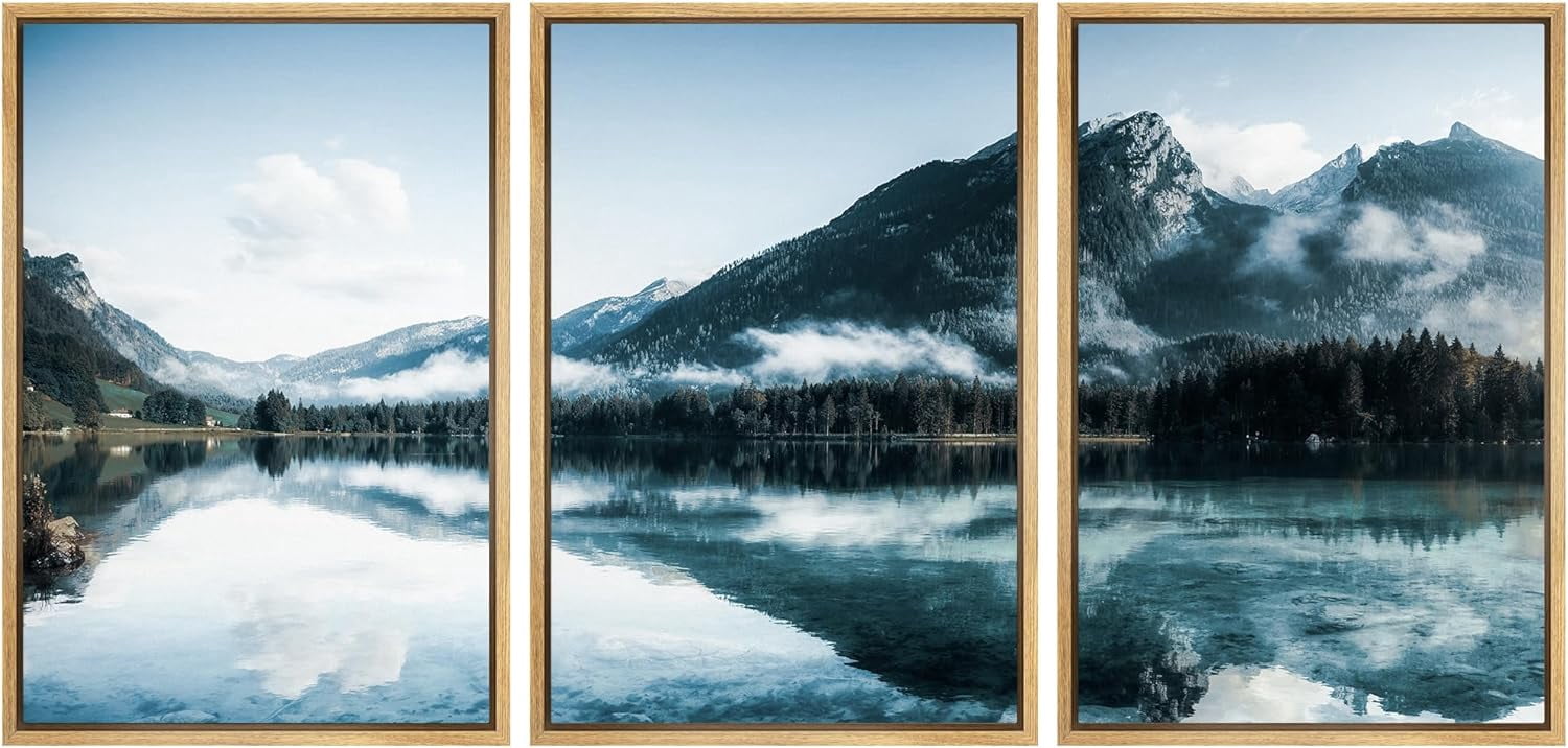 Wall26 Framed Prints Canvas Wall Art Set of 3 Mountain Range Lake ...