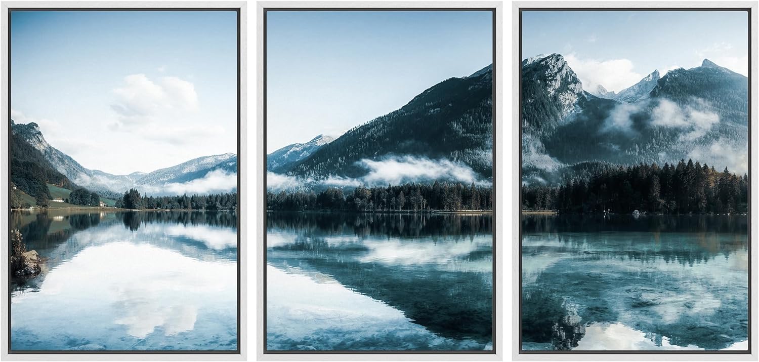 Wall26 Framed Prints Canvas Wall Art Set of 3 Mountain Range Lake ...