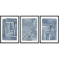 thumbnail image 1 of Wall26 Framed Prints Canvas Wall Art Set of 3 Navy Blue Stripe Polygon Pattern Collage Abstract Geometric Illustrations Decorative Bohemian Multicolor Home Wall Decora - Black 16"x24"x3, 1 of 5