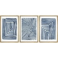 thumbnail image 1 of Wall26 Framed Prints Canvas Wall Art Set of 3 Navy Blue Stripe Polygon Pattern Collage Abstract Geometric Illustrations Decorative Bohemian Multicolor Home Wall Decora - Natural 24"x36"x3, 1 of 5