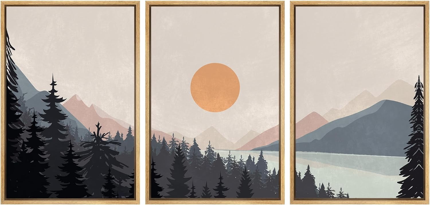 風景画3 Wall26 Canvas Wall Art Set of 3 Pastel Pine Tree Forest Mountain