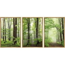 Wall26 Framed Prints Canvas Wall Art Set of 3 Vibrant Green Spring Forest Nature Wilderness Photography Realism Decoration Landscape Rustic Country/Farmhouse Wall Decora - Natural 24"x36"x3