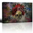 thumbnail image 1 of Wall26 Human Skull with Roses Flowers over Colorful Splattered Paint - Abstract Giclee Print Canvas Wall Art Home Decor - 12x18 inches, 1 of 3