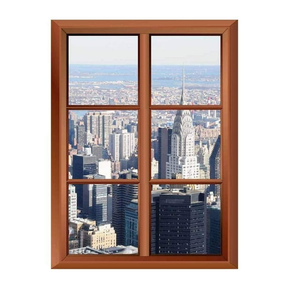 Wall26 Removable Wall Sticker/Wall Mural - A Veiw of Manhattan Skyline - Creative Window View Vinyl Sticker - 24"x32"