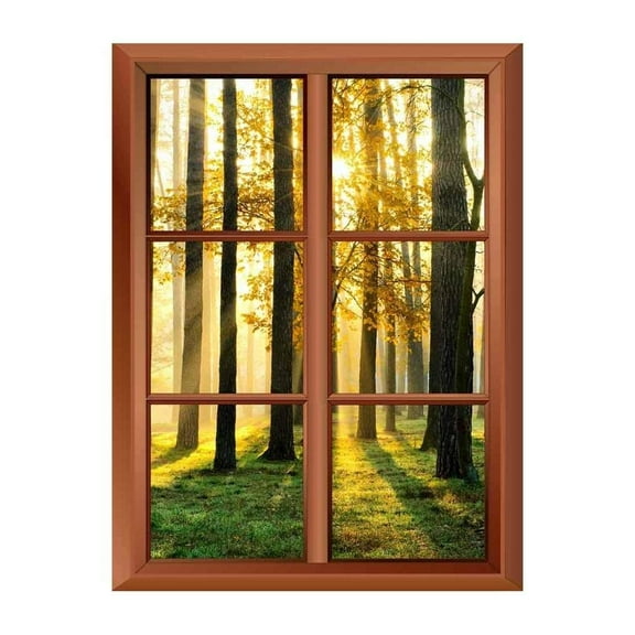 Wall26 Removable Wall Sticker/Wall Mural - Beautiful Morning Scene in The Forest with Sun Rays and Long Shadows - Creative Window View Vinyl Sticker - 36"x48"