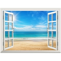 Wall26 Removable Wall Sticker/Wall Mural - Beautiful Summer Seascape and The Beach | Creative Window View Home Decor/Wall Decor - 36"x48"