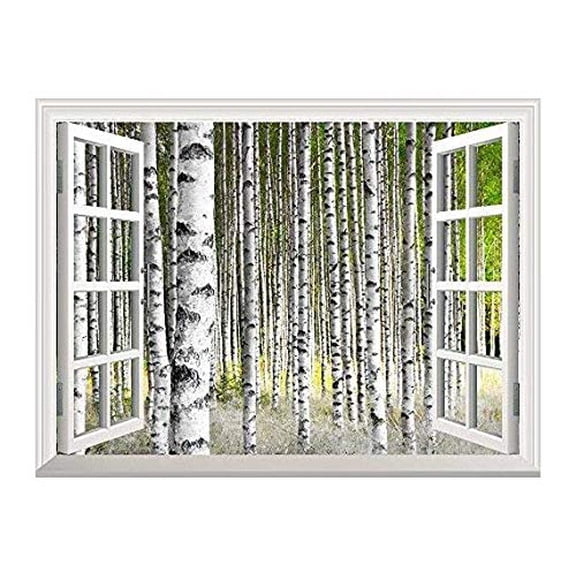 Wall26 Removable Wall Sticker / Wall Mural - Birch Trees in Bright Sunshine in Late Summer | Creative Window View Home Decor / Wall Decor - 24"x32"