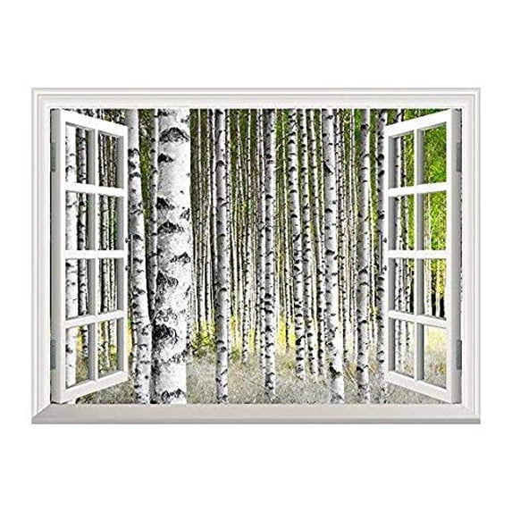 Wall26 Removable Wall Sticker / Wall Mural - Birch Trees in Bright Sunshine in Late Summer | Creative Window View Home Decor / Wall Decor - 24"x32"