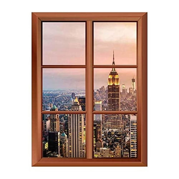 Wall26 Removable Wall Sticker/Wall Mural - New York City Skyline with Urban Skyscrapers at Sunset - Creative Window View Vinyl Sticker - 36"x48"