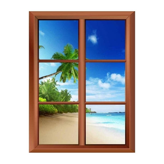 Wall26 Removable Wall Sticker/Wall Mural - Palm Tree and Tropical Beach - Creative Window View Vinyl Sticker - 36"x48"