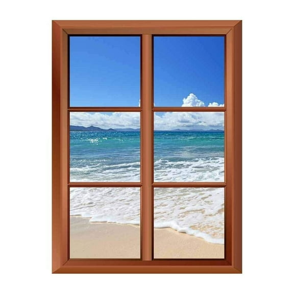 Wall26 Removable Wall Sticker/Wall Mural - Tropical Beach and Clear Waves - Creative Window View Vinyl Sticker - 24"x32"