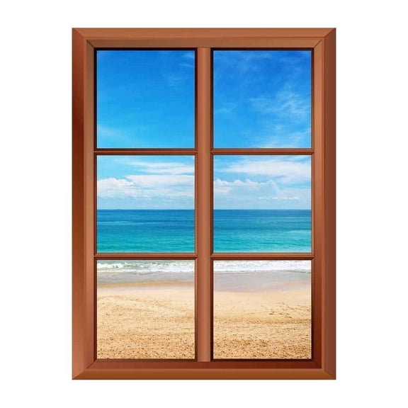 Wall26 Removable Wall Sticker/Wall Mural - Tropical Beach and Clear Waves - Creative Window View Vinyl Sticker - 36"x48"