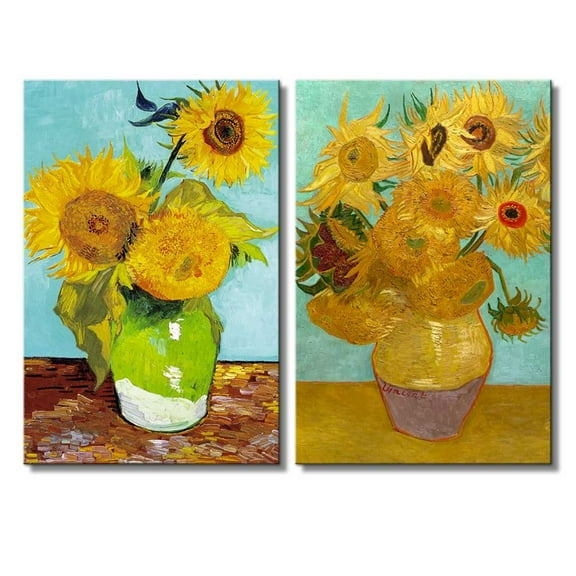 Wall26 - Sunflowers by Vincent Van Gogh - Oil Painting Reproduction in Set of 2 | Canvas Prints Wall Art, Ready to Hang - 16" x 24" x 2 Panels