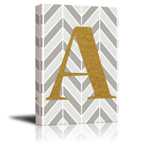 Wall26 The Letter A in Gold Leaf Effect on Geometric Background - Modern Hip Young Art Decor - Canvas Art Home Decor - 24x36 inches