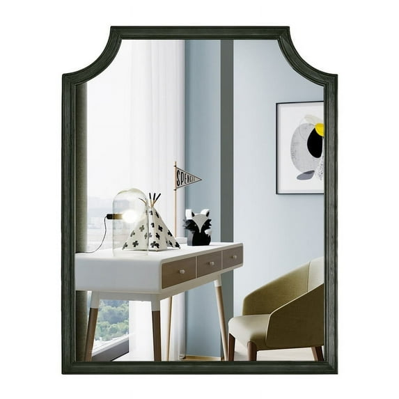 WallBeyond 16"×20" Scalloped Wood Frame Farmhouse Bathroom Vanity Wall Mirror, Bedroom Living Room decorative Mirror, Black