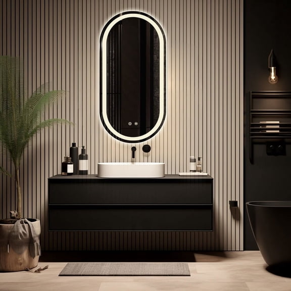 WallBeyond 16"×32" Oval Led Mirror for Bathroom, Vanity Mirror with Adjustable 3 Colors Lights, Anti-Fog Wall Mounted Mirror