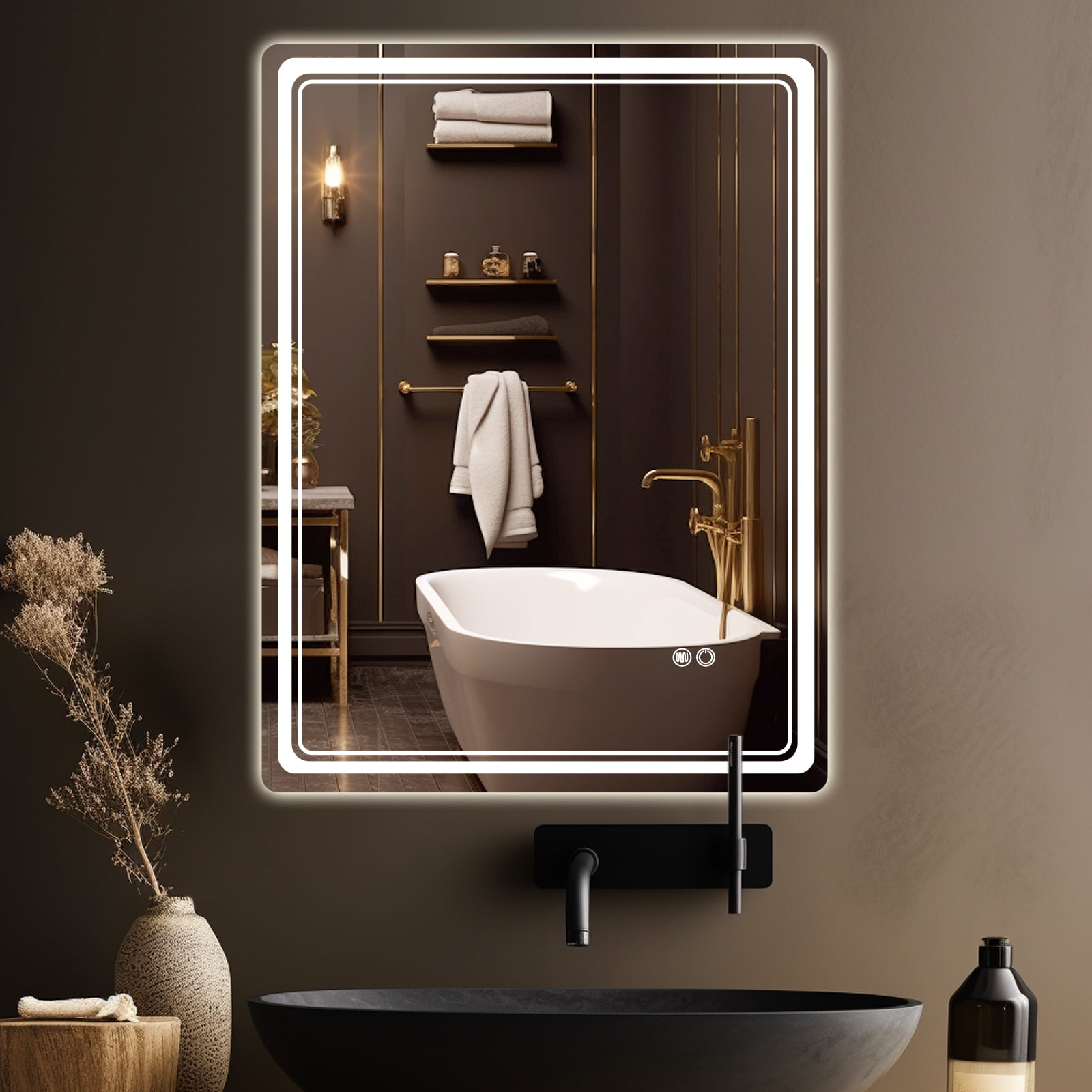 WallBeyond 20"×28" Rectangle Led Vanity Wall Mirror for Bathroom, 3 ...