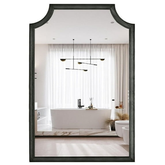 WallBeyond 20"×30" Scalloped Wood Frame Farmhouse Bathroom Vanity Wall Mirror, Bedroom Living Room Decorative Mirror, Black